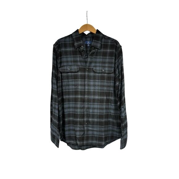 Blue Black Soft Plaid Upcycled Button Up Shirt Yellowstone Beth Dutton Patch M - Picture 2 of 8